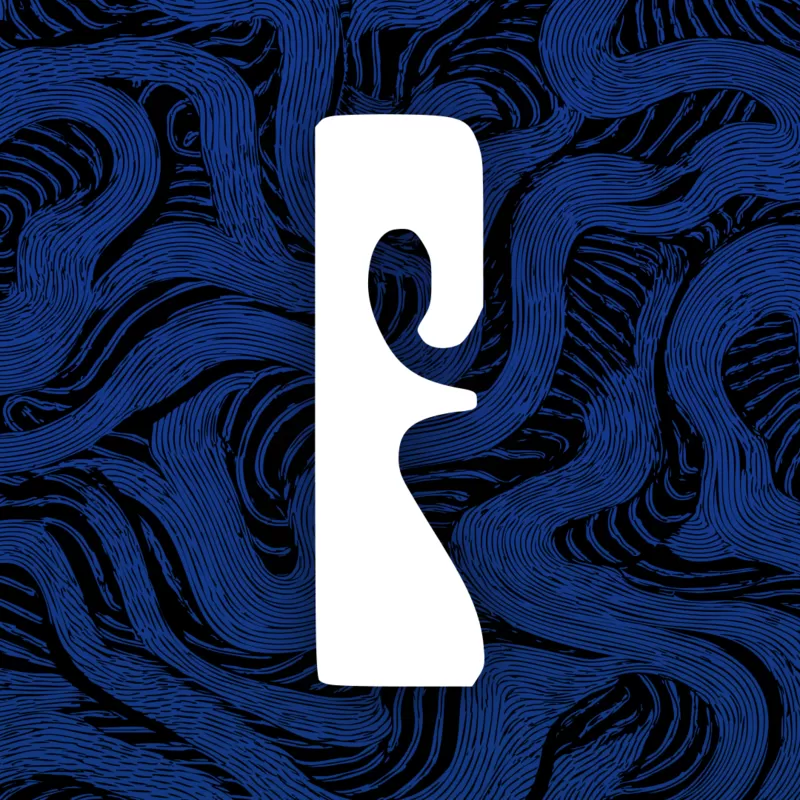 The Fuzzacabra sigil — a white glyph over blue hand-drawn swirls